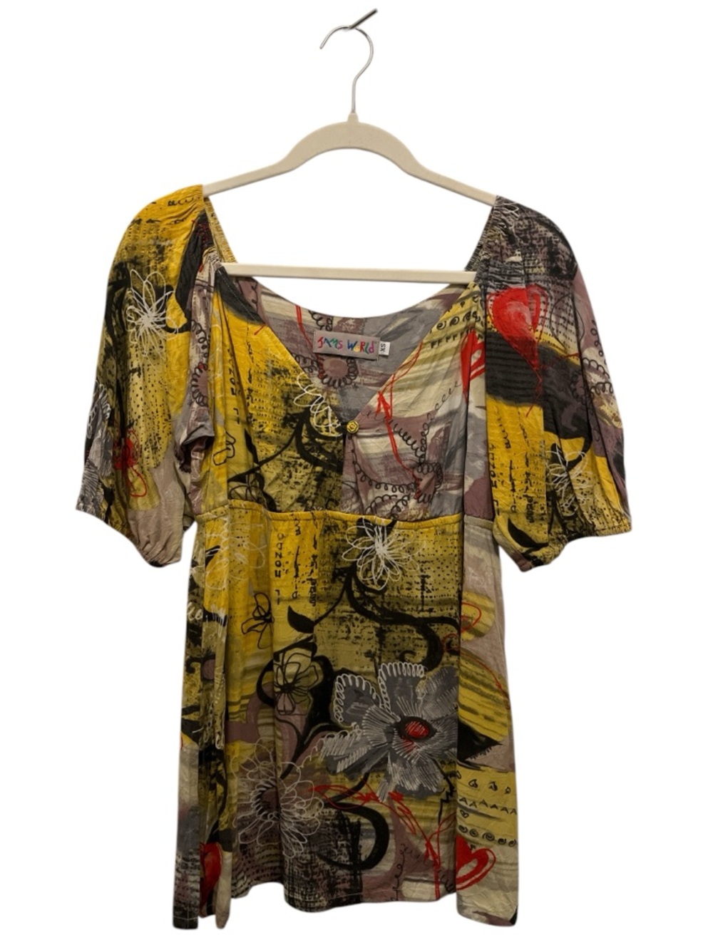 VTG Jams World Yellow Abstract Floral Empire Tunic
